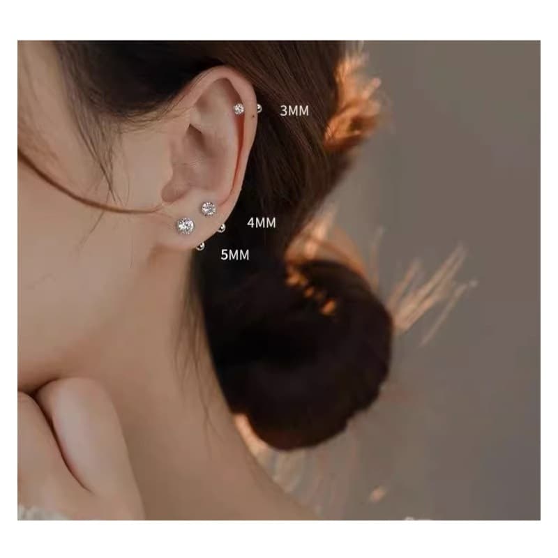 จิวเพชรเม็ดเดี่ยว แป้นหลังกลมหมุน เงินแท้S925 ก้าน10มิล 1คู่ รูปที่ 6