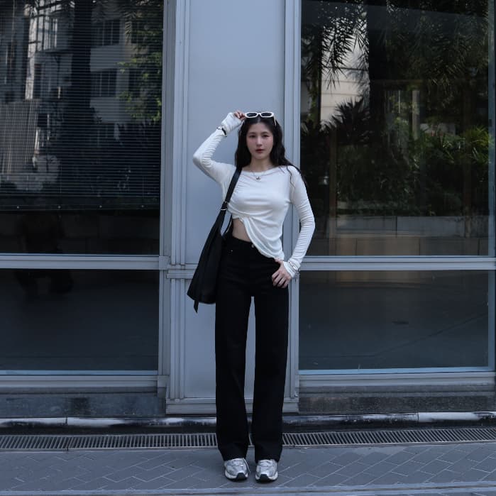 ยีนส์ Nammon jeans F50-F51 กางเกงยีนส์ขากระบอกใหญ่เรียบ - ผ้ายืด รูปที่ 2