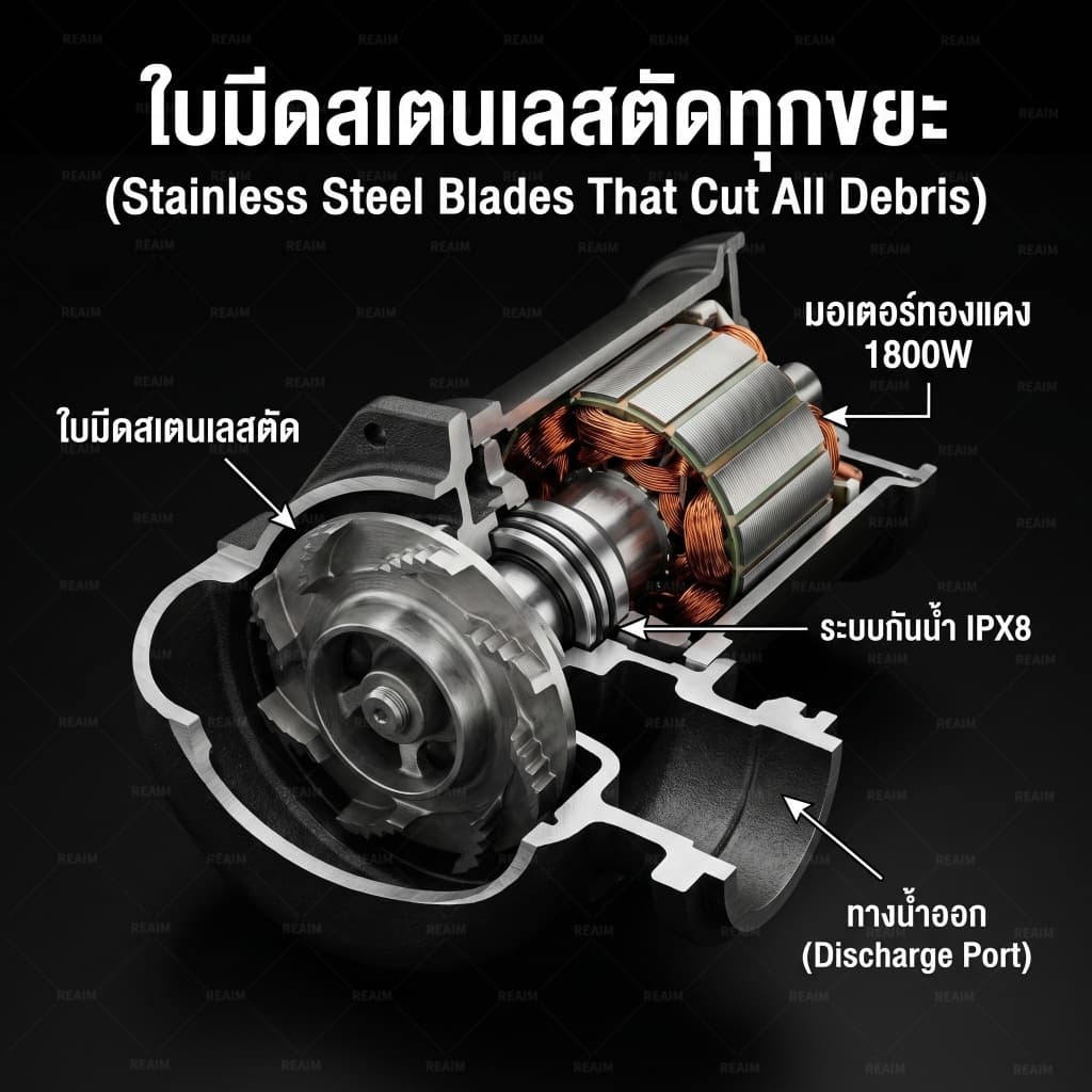 REAIM จอมพลัง ปั๊มแช่ดูดโคลน 2นิ้ว ปั๊มแช่ ปั๊มไดโว่ ดูดโคลน ปั๊มจุ่ม 1800วัตต์ ไดโว่ดูดโคลน ปั๊ม รูปที่ 4