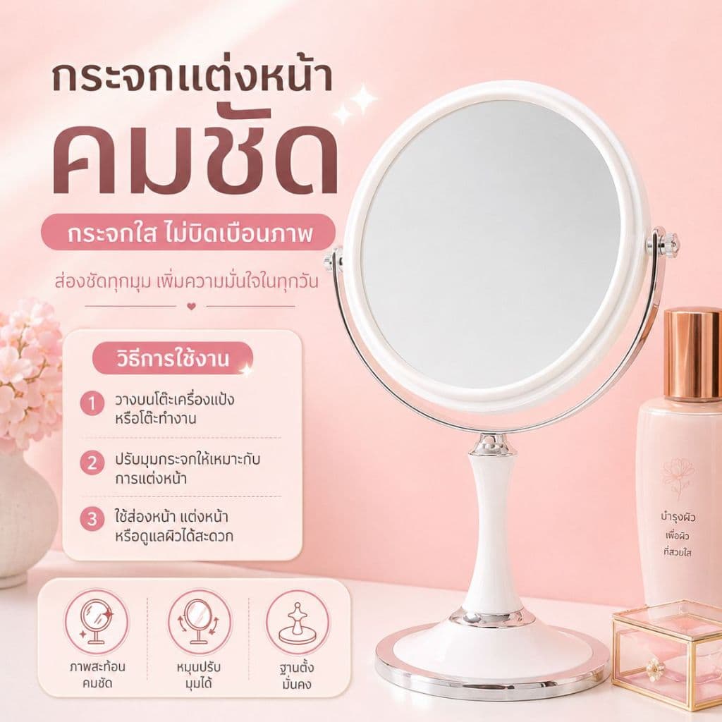 ส่งด่วน กระจกสไตล์เกาหลี 2หน้า แบบใหม่ กระจกมินิมอล กระจกแต่งหน้า ปรับองศาได้ รูปที่ 2