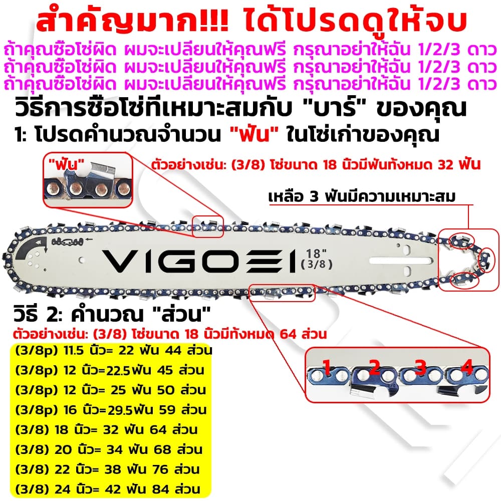 โซ่ผ่าไม้ VIGOMEI โซ่เลื่อยยนต์ 11.5-24นิ้ว หัวตัดมุมฉาก ทนต่อการสึกหรอ นำเข้าจากเยอรมนี รูปที่ 9