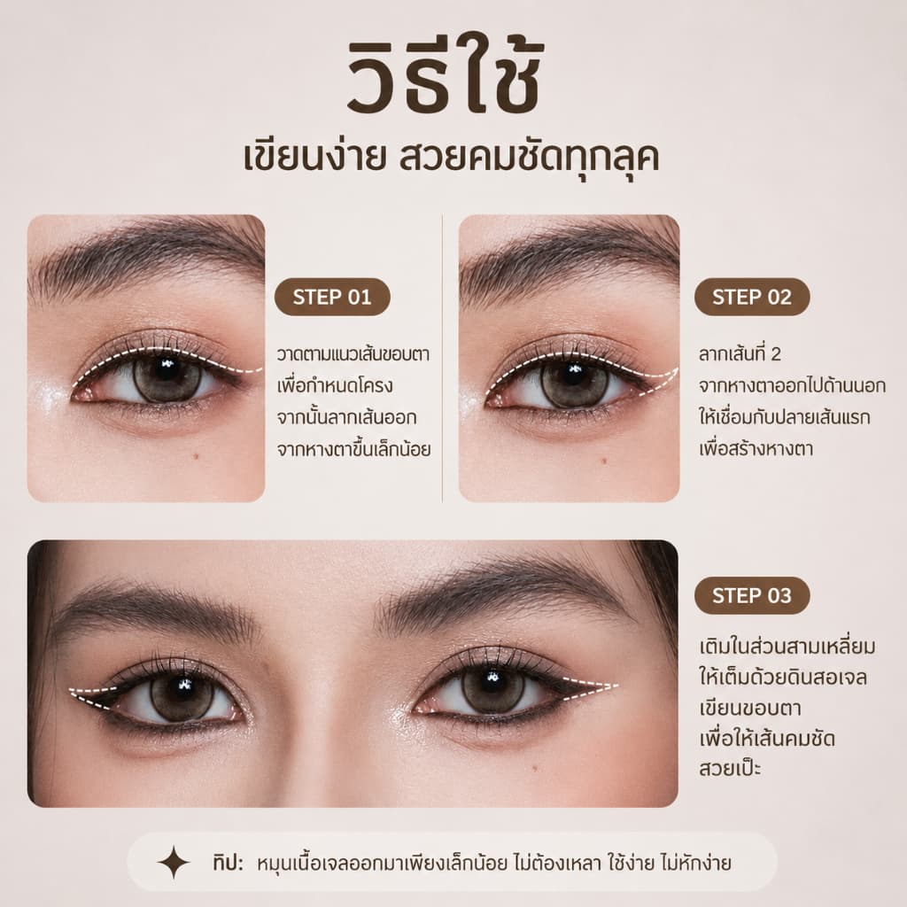 RVN ดินสอเจลเขียนขอบตา 1.5mm สีดำ/น้ำตาล กันน้ำ กันเหงื่อ ติดทนนาน สีชัด เขียนลื่น ไม่สะดุด มือใหม่ใช้ได้ รูปที่ 7