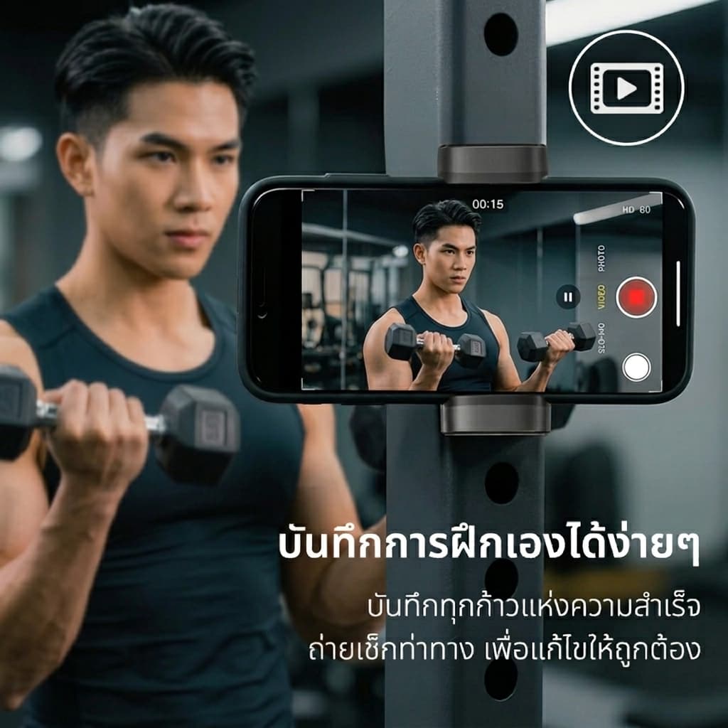ที่วางโทรศัพท์แม่เหล็ก สําหรับยิม แท่นยึดโทรศัพท์ 360° หมุนได้ N52 แม่เหล็กที่แข็งแกร่ง สำหรับฟิตเนส การถ่ายภาพ รูปที่ 7