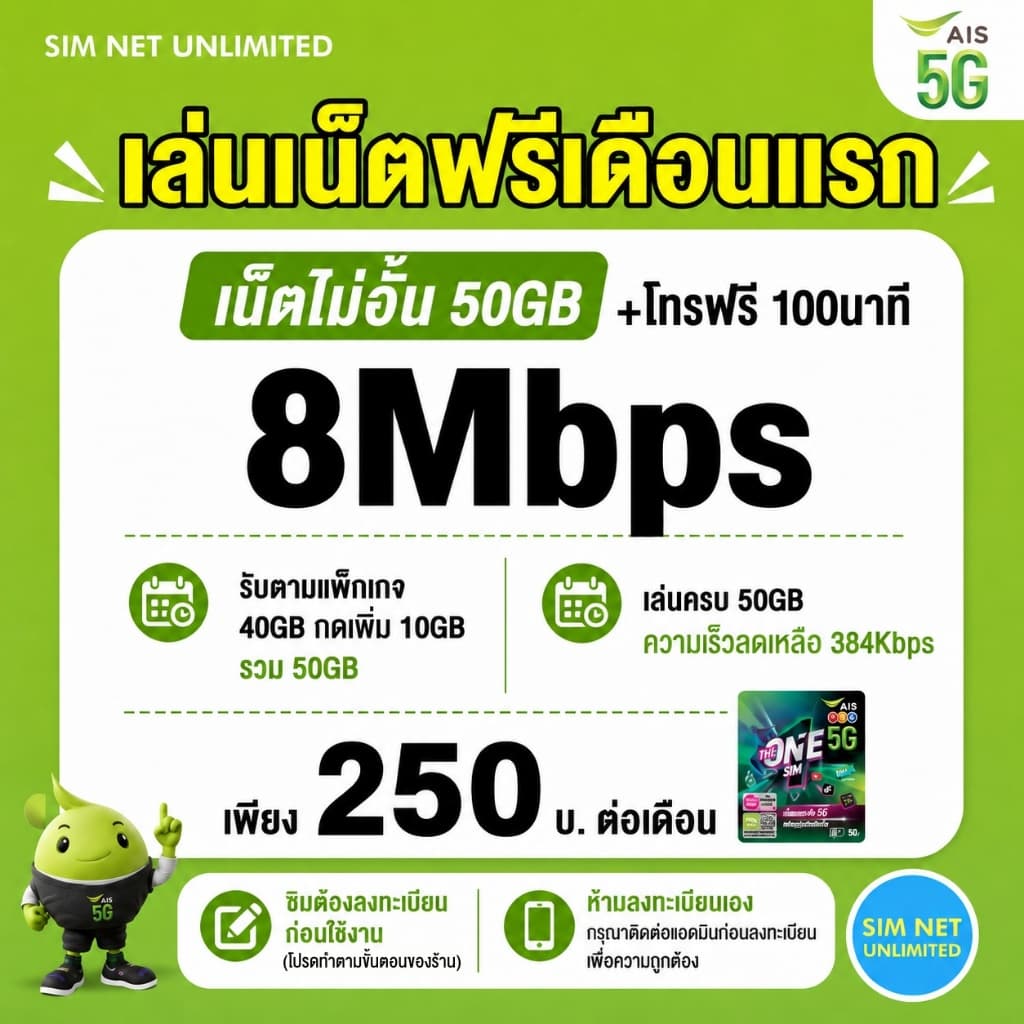 ซิมเทพ AIS เล่นเน็ตไม่อั้น ความเร็ว 8Mbps รูปที่ 1