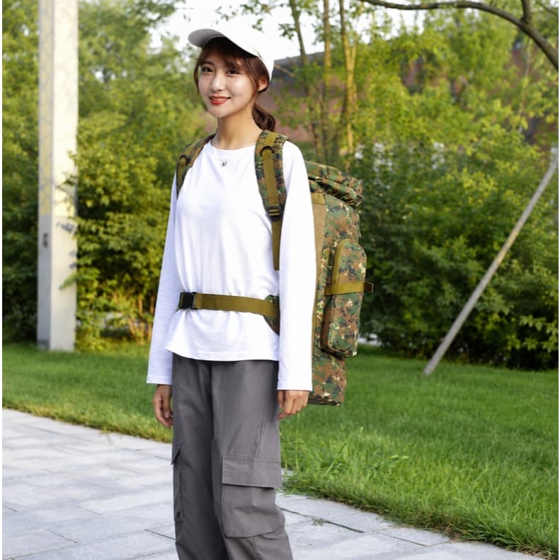 กระเป๋าเดินทาง 80L Backpack กันน้ำ ใบใหญ่ รุ่นลายทหาร / สีดำ กระเป๋าเดินป่า แคมป์ปิ้ง Outdoor จุเยอะ ทนทาน รูปที่ 9