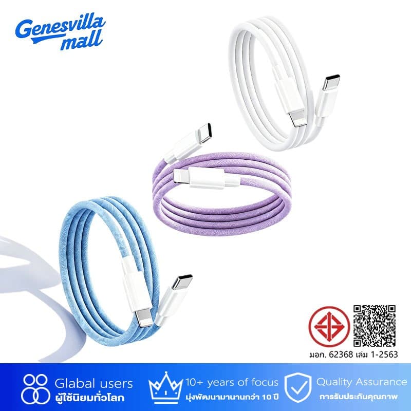 GenesVilla สายชาร์จ USB Type C To L สาย PD 20W 60W Fast Charge Data Cable คุณภาพสูง สําหรับ IP Pad รูปที่ 1