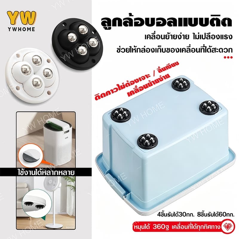 ล้อเลื่อนติดกาวในตัว หมุน360องศา เสียงเงียบไม่รบกวน รองรับน้ำหนักสูง ติดตั้งง่ายไม่ทำลายเฟอร์นิเจอร์ใช้งานได้หลากหลาย รูปที่ 1
