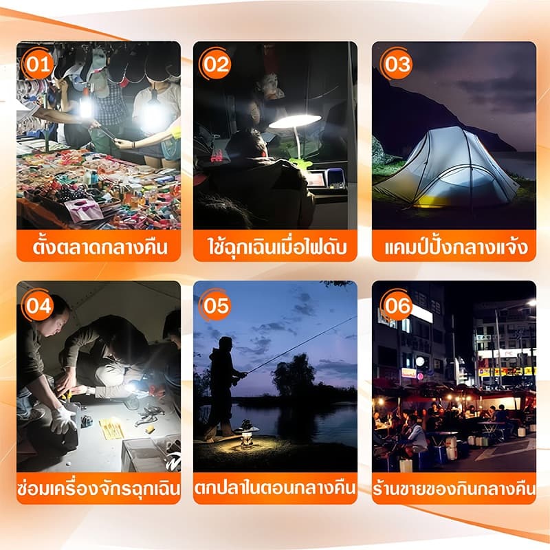 ไฟตุ้มโซลาร์เซลล์ QM 400W 600W 800W พร้อมแผงโซลาร์ หลอดไฟพกพา แสงขาวใช้งานกลางแจ้ง กันน้ำ IP65 รูปที่ 5