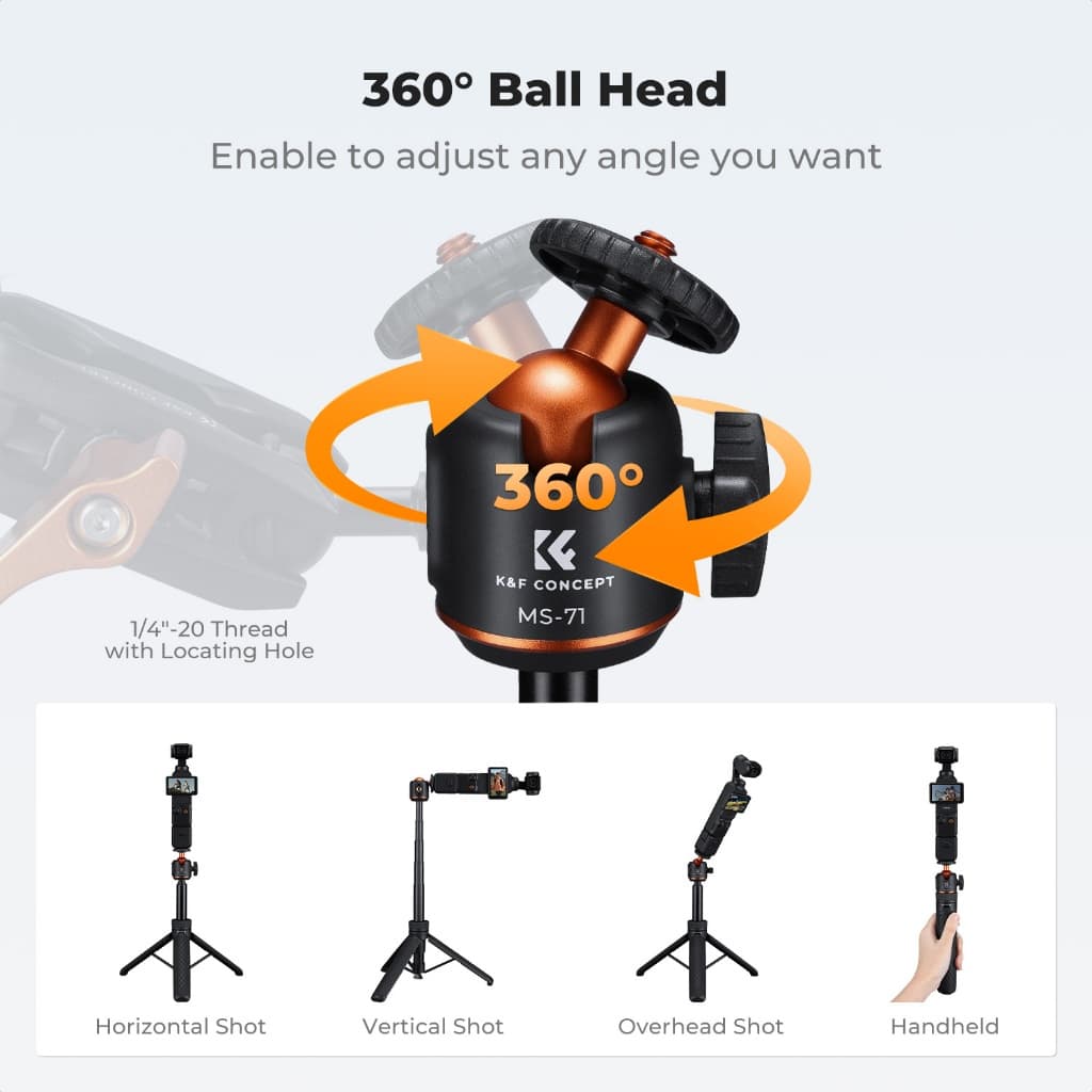 K&F CONCEPT MS71 กางเก็บอัตโนมัติ Mini ขาตั้งมือถือ ไม้เซลฟี่ 65cm for phone/DJI Pocket 4/3 Action6 รูปที่ 6