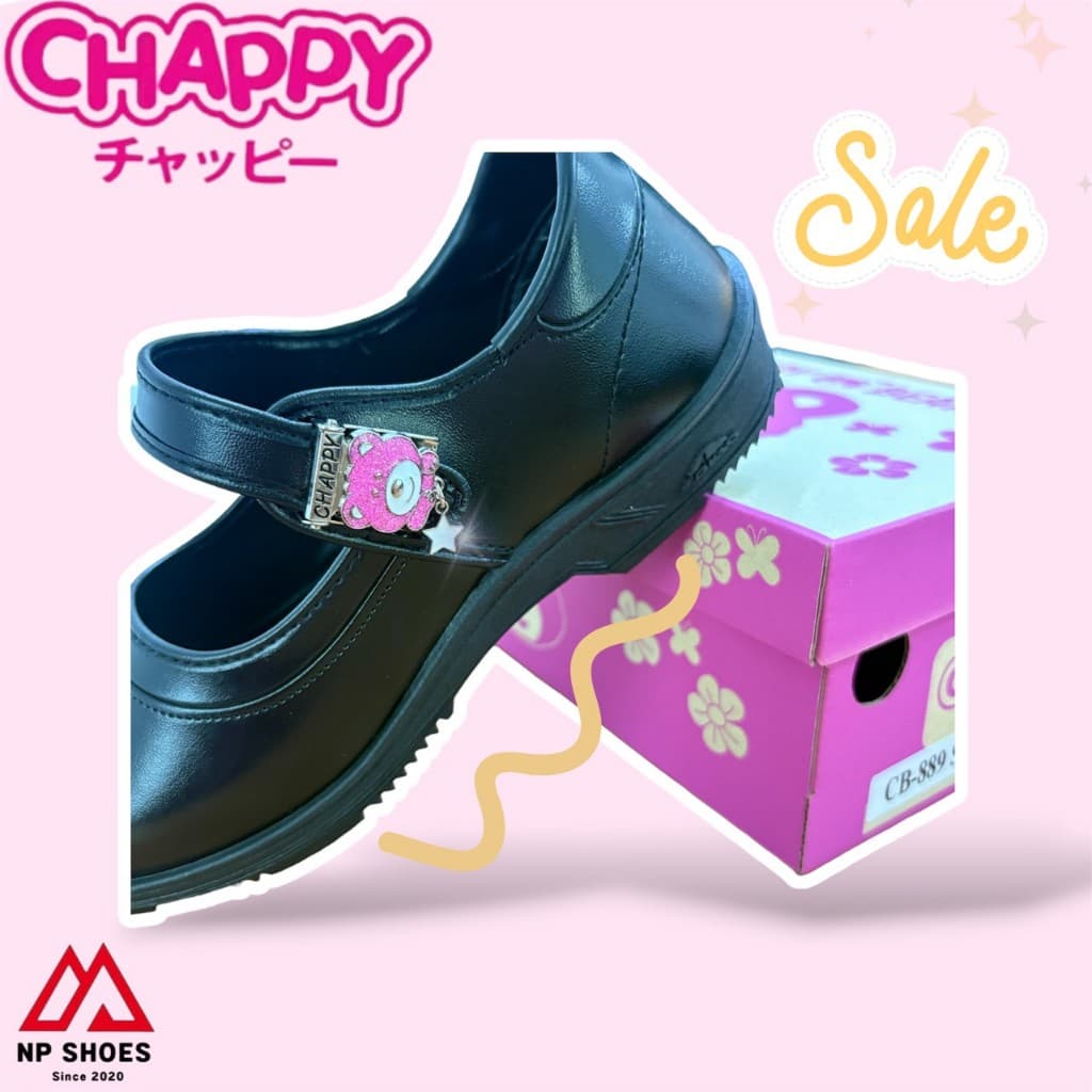 รองเท้านักเรียนผู้หญิงหนังดำเด็กโตลายหมีแคร์แบร์ ลายกาตูนCareBearsยี่ห้อChappy cb889 รูปที่ 3