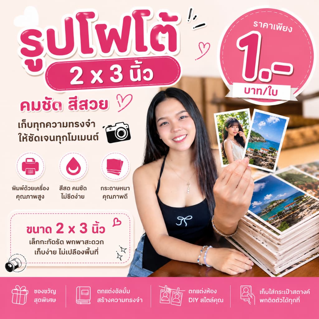 ปริ้นรูป 2x3 นิ้ว เริ่มต้น 1 บาท อัดรูปสีคมชัด รูปที่ 1