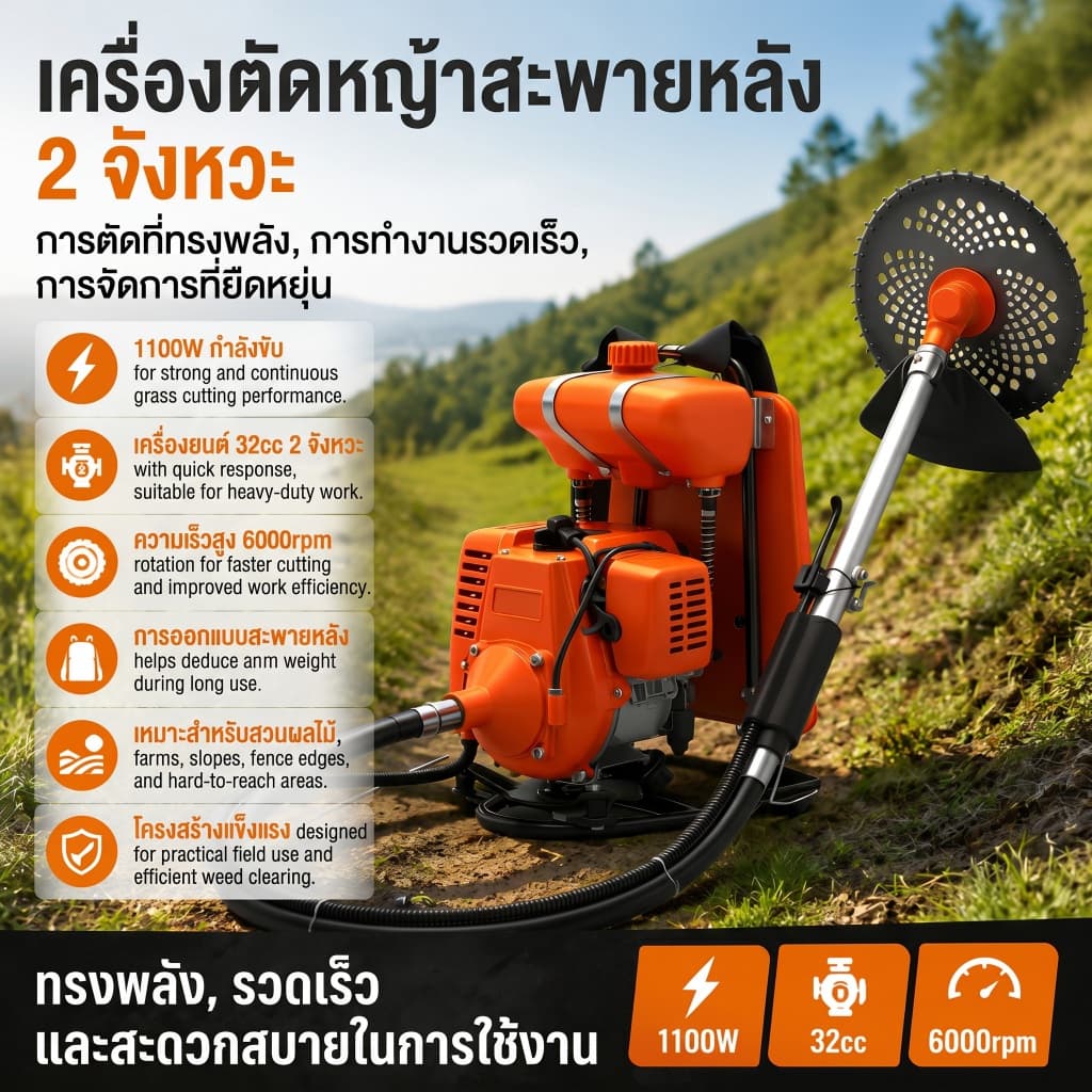 REAIM เครื่องตัดหญ้า2 แถมฟรีหัวตัดหญ้าจังหวะ 52 ซีซี 1200รอบต่อนาที สายสะพายไหล รูปที่ 3