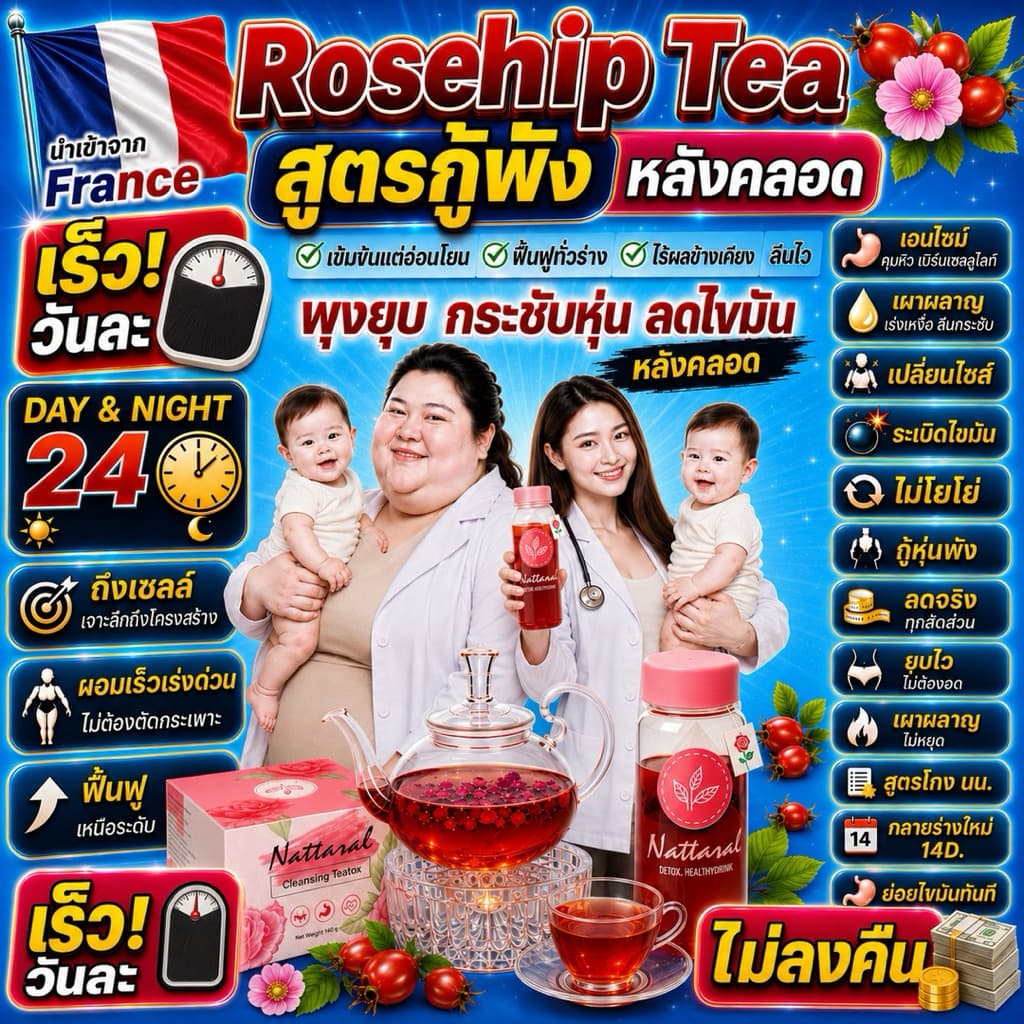 คอร์ส10วัน 1แถม1 เข้มข้นX3 ไม่เห็นผลคืนเงิน ลดไขมันหลังคลอด ฟื้นฟูร่างกายอ่อนโยน Rosehipชายุโรป มีอย. รูปที่ 1