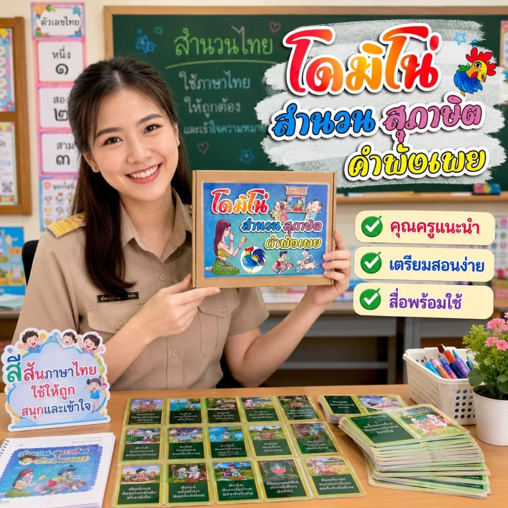 สื่อารสอนวิชาภาษาไทย โดมิโน่ เรื่อง สำนวน สุภาษิต คำพังเพย A5 รูปที่ 2