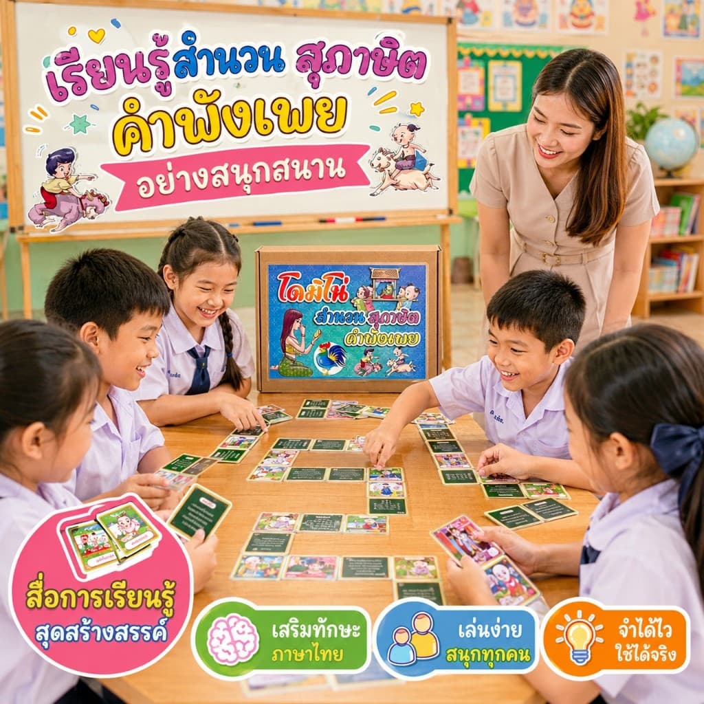 สื่อารสอนวิชาภาษาไทย โดมิโน่ เรื่อง สำนวน สุภาษิต คำพังเพย A5 รูปที่ 9