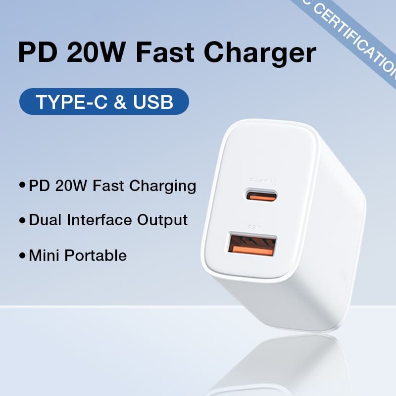 K8 หัวชาร์จ อินเทอร์เฟซ USB-A + Type-C หัวชาร์จ PD20W หัวชาร์จมินิสีขาว USB 18W + USB-C 20W รูปที่ 2