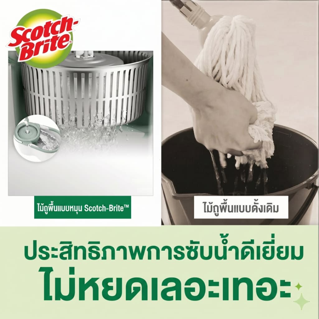 3M Scotch Brite สก๊อตช์-ไบรต์ ถังปั่นซุปเปอร์คลีนดูโอ้ววอชรุ่น นิว T7 พร้อมชุดไม้ถูพื้นไมโครไฟเบอร์,การประกัน 2 ปี รูปที่ 4