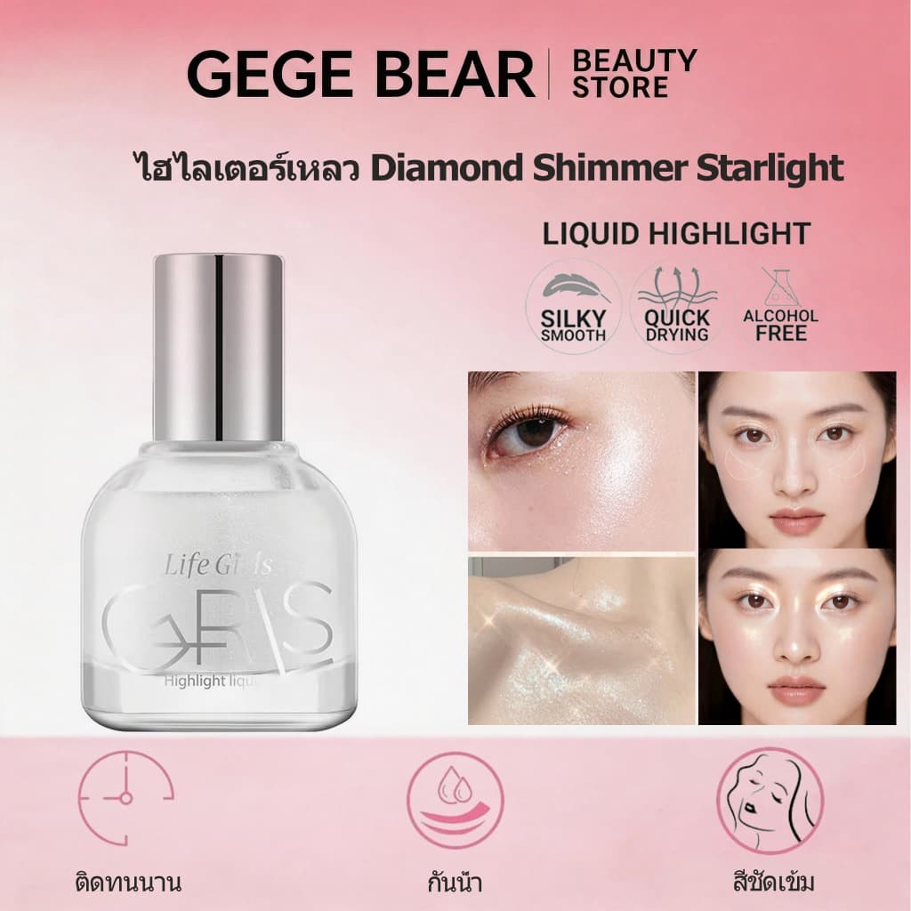 Life Girls ไฮไลท์ลูกกลิ้ง ไฮไลท์น้ำ เนื้อละเอียด สีสวย Liquid Highlighter ติดทนนาน ไฮไลท์วาวใสแบบน้ำ รูปที่ 1