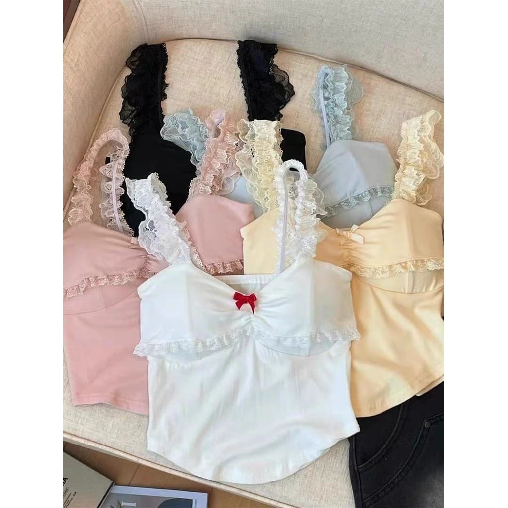 Amarin เสื้อสายเดี่ยว แต่งสายลูกไม้ โบว์อกสวย มีฟองน้ำในตัว น่ารัก สไตล์เกาหลี FY6209 รูปที่ 9