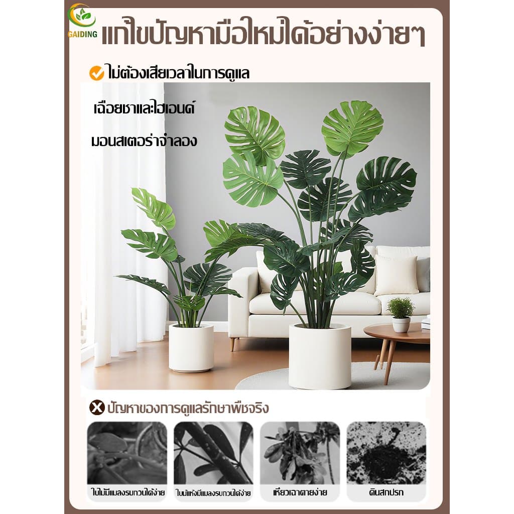 ถ่ายจริง120/160/180cm มอนเสตอร่า ต้นไม้ปลอม พร้อมกระถาง ใช้สำหรับในสวน/ห้องนั่งเล่น ร้านกาแฟ รูปที่ 3