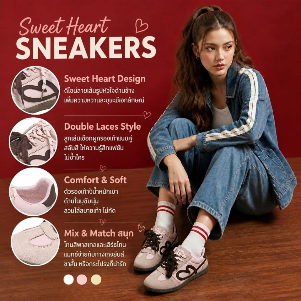 รองเท้าผ้าใบผู้หญิง Retro Sneakers สไตล์เกาหลี พื้นนุ่ม ใส่สบาย กันลื่น รูปที่ 3