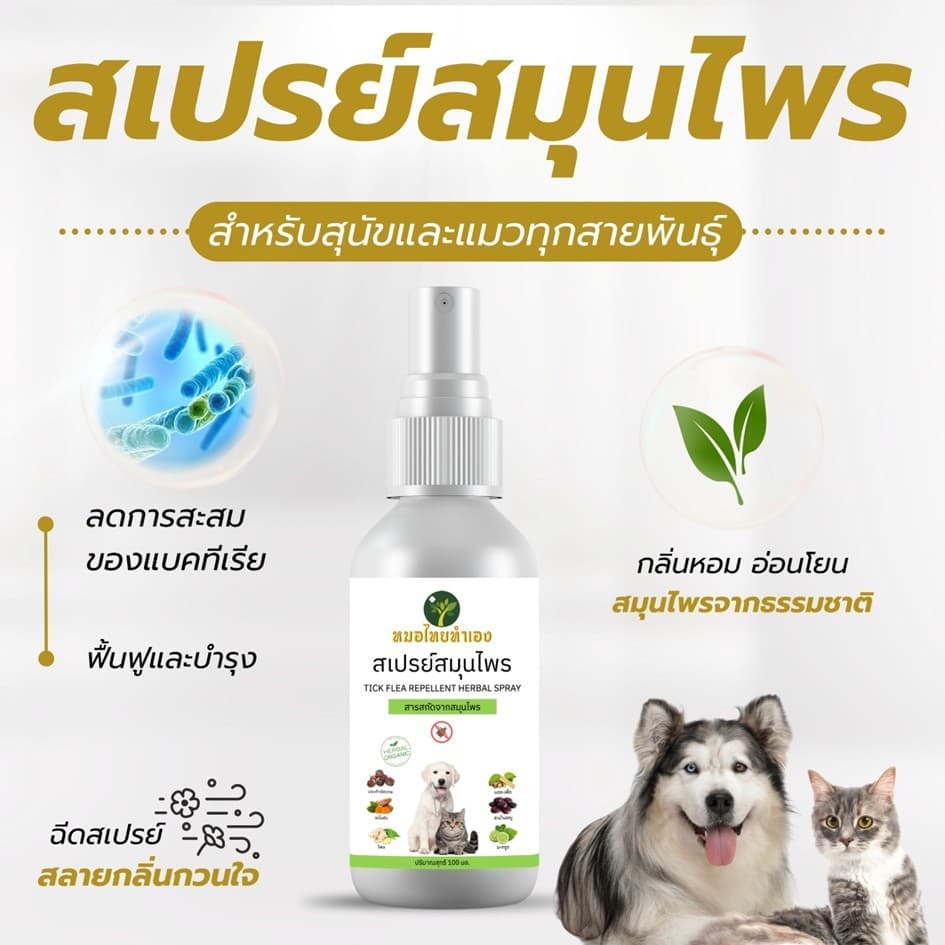 หมอไทยทำเอง สเปรย์ดูแลผิวหนังสัตว์เลี้ยง ที่มีปัญหา สุนัขและแมว 100 ml. สมุนไพร หมอไทยทำเอง รูปที่ 2