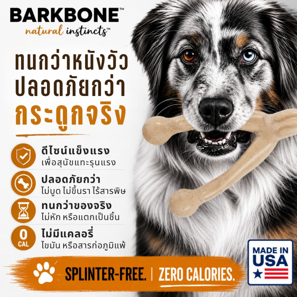 Made in USA BarkBone Wishbone REAL Bacon Flavor -Infused Nylon Dog Chew Toy ของเล่นขัดฟันสุนัข รูปที่ 7