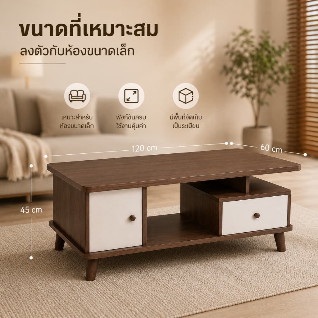 KD โต๊ะกลางโซฟา โต๊ะกาแฟ มีลิ้นชักและตู้เก็บของ สไตล์มินิมอล ทันสมัย แข็งแรง ทนทาน ประกอบง่าย สำหรับคอนโด รูปที่ 6