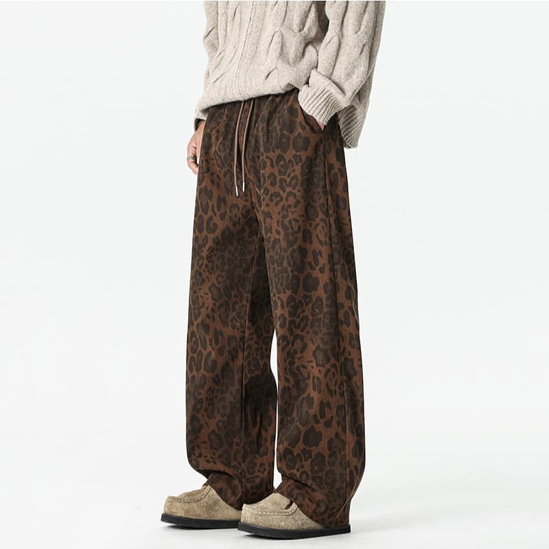 Baggy S-5XL กางเกงผู้ชายลายเสือ ทรงขากว้างตรง เอวยางพร้อมเชือกดึง สไตล์เกาหลี รูปที่ 5