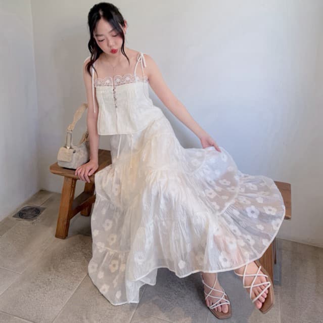 TheBlancPale : Oren skirt กระโปรงระบาย ชั้นๆ ผ้าไม่ยับ กระโปรงผ้าไม่ต้องรีด รูปที่ 1