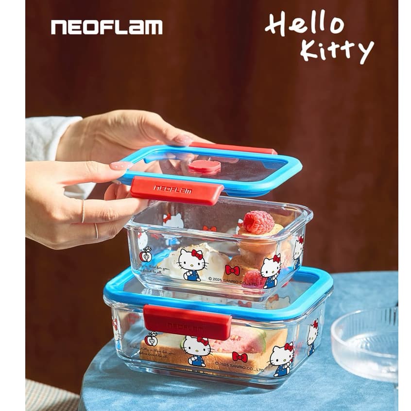 ด่วน Neoflam x Hello Hitty กล่องเนื้อแก้ว ลายคิตตี้ ฝาปิดแน่น กระเป๋าเก็บอุณหภูมิ รุ่นสีแดง-ฟ้า รูปที่ 1