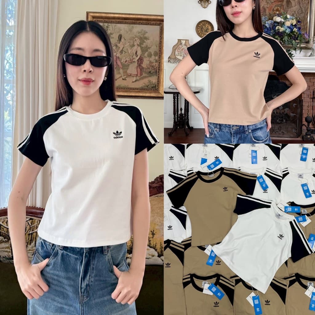 VL 5296 เสื้อยืดแขนสั้น คอกลม แต่งแถบ ผ้านิ่มใส่สบาย รูปที่ 1