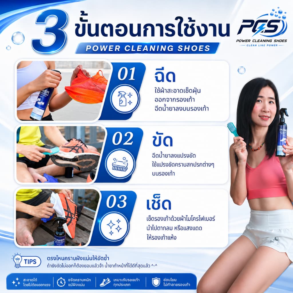Power cleaning shoes น้ำยาทำความสะอาดรองเท้า ชุดสุดคุ้มพร้อมขัด สูตรเข้มข้น ขัดคราบฝั่งแน่น ใช้ได้ทุกรองเท้า รูปที่ 5