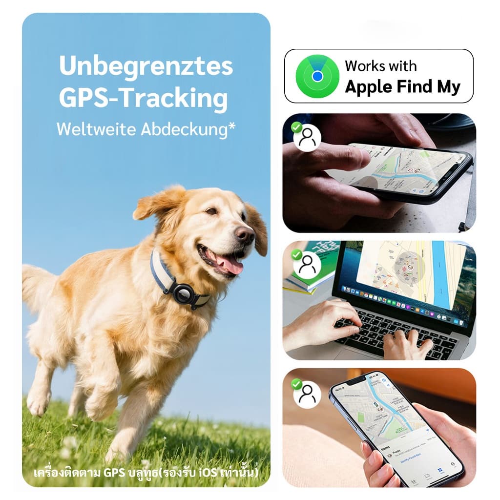 HOCO E91C GPS Tracker ปลอกคอสัตว์เลี้ยง Apple Find My กันหาย ไม่ต้องใช้ซิม ติดตามสุนัข แมว แบต 9–12 เดือน รูปที่ 4
