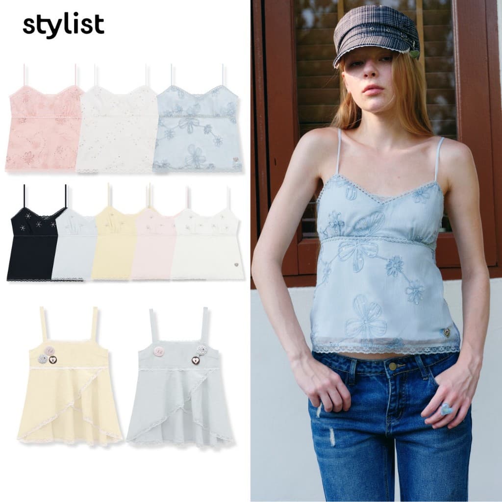 STYLIST x Brinkkty-Tank-Dewy/Tia-016/017 - เสื้อสายเดี่ยวเลเยอร์ตกแต่งลูกไม้ / ปักลูกปัด
