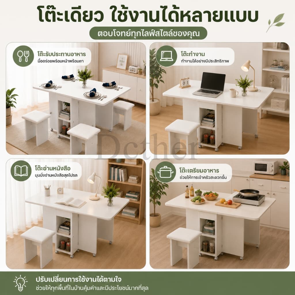 DC โต๊ะอาหาร โต๊ะอาหารพับได้ 120/140cm พร้อมเก้าอี้ 4 ตัว เก็บของได้ มีล้อเลื่อน เคลื่อนย้ายสะดวก ประหยัดพื้นที่ รูปที่ 9