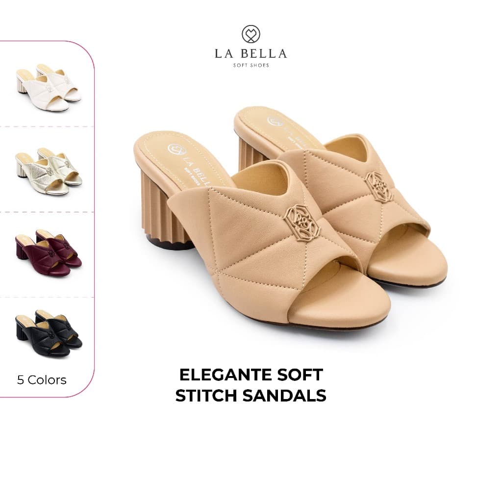 LA BELLA รองเท้าส้นสูงเปิดส้นหนังแกะ รุ่น ELEGANTE SOFT STITCH SANDALS 5 สี รูปที่ 1