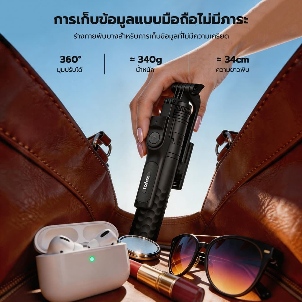 fofox SA03 ไม้เซลฟี่กันสั่น ขาตั้งกล้องแบบกดปุ่มเดียวเด้งออก ไม้เซลฟี่ มีไฟส่องแสงในตัว ขาตั้งไลฟ์สด รีโมทบลูทูธ รูปที่ 8