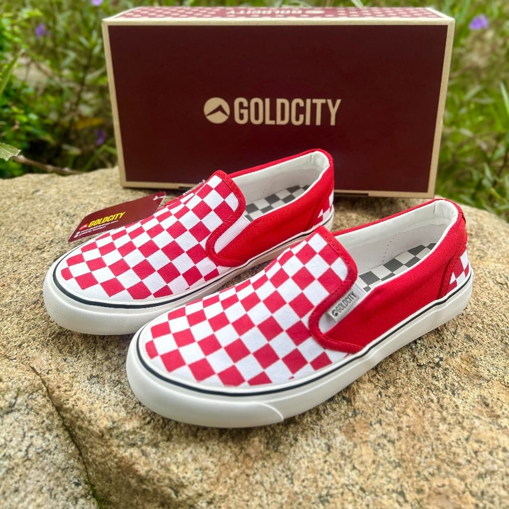 Goldcity NS901 รองเท้าสลิปออนผ้าใบแฟชั่นทรงคลาสสิค ลายหมากรุก Size : 39-45 slipon รูปที่ 5