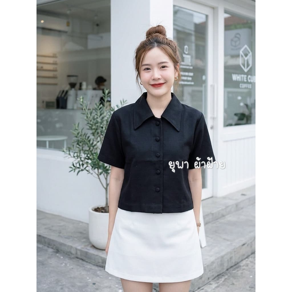 เสื้อคอปกปีกใหญ่ผ้าฝ้ายชินมัยพื้นเมือง มินิมอล รูปที่ 8
