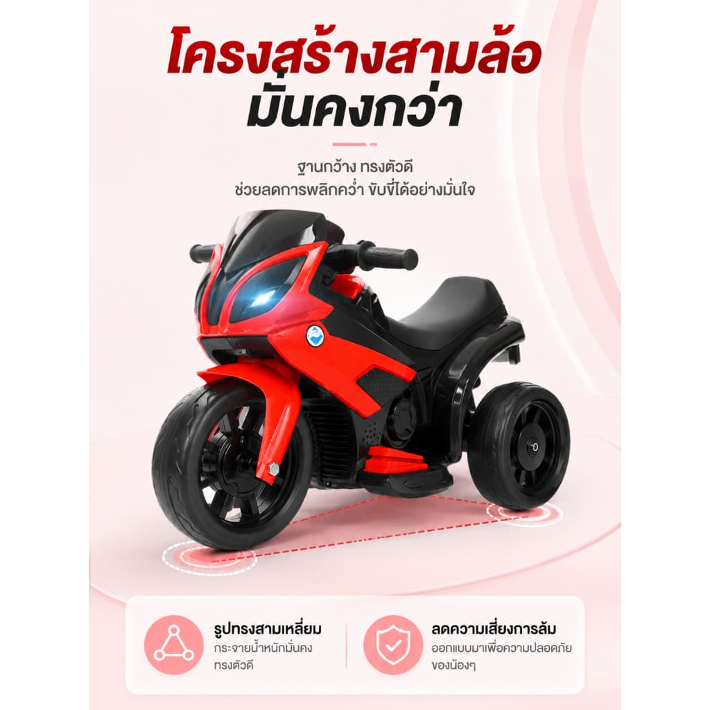 Beige รถมอเตอร์ไซค์ไฟฟ้า เด็ก มีเพลง มีไฟหน้า รถแบตเตอรี่เด็กได้ประมาณ 60KG รูปที่ 5