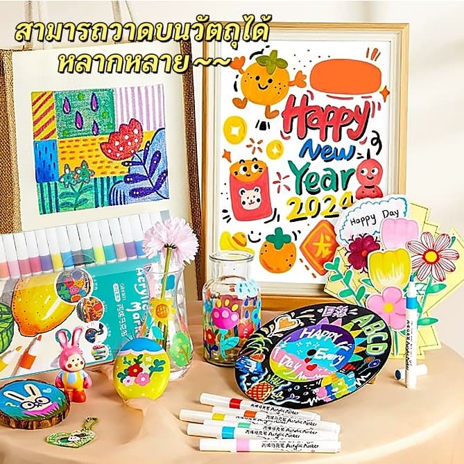 ปากกาอะคริลิค เครื่องหมาย กันน้ำ ติดทน 24/36/48/60/80/120สี สามารถเขียนบนแก้ว พลาสติก หรือโลหะได้ รูปที่ 9