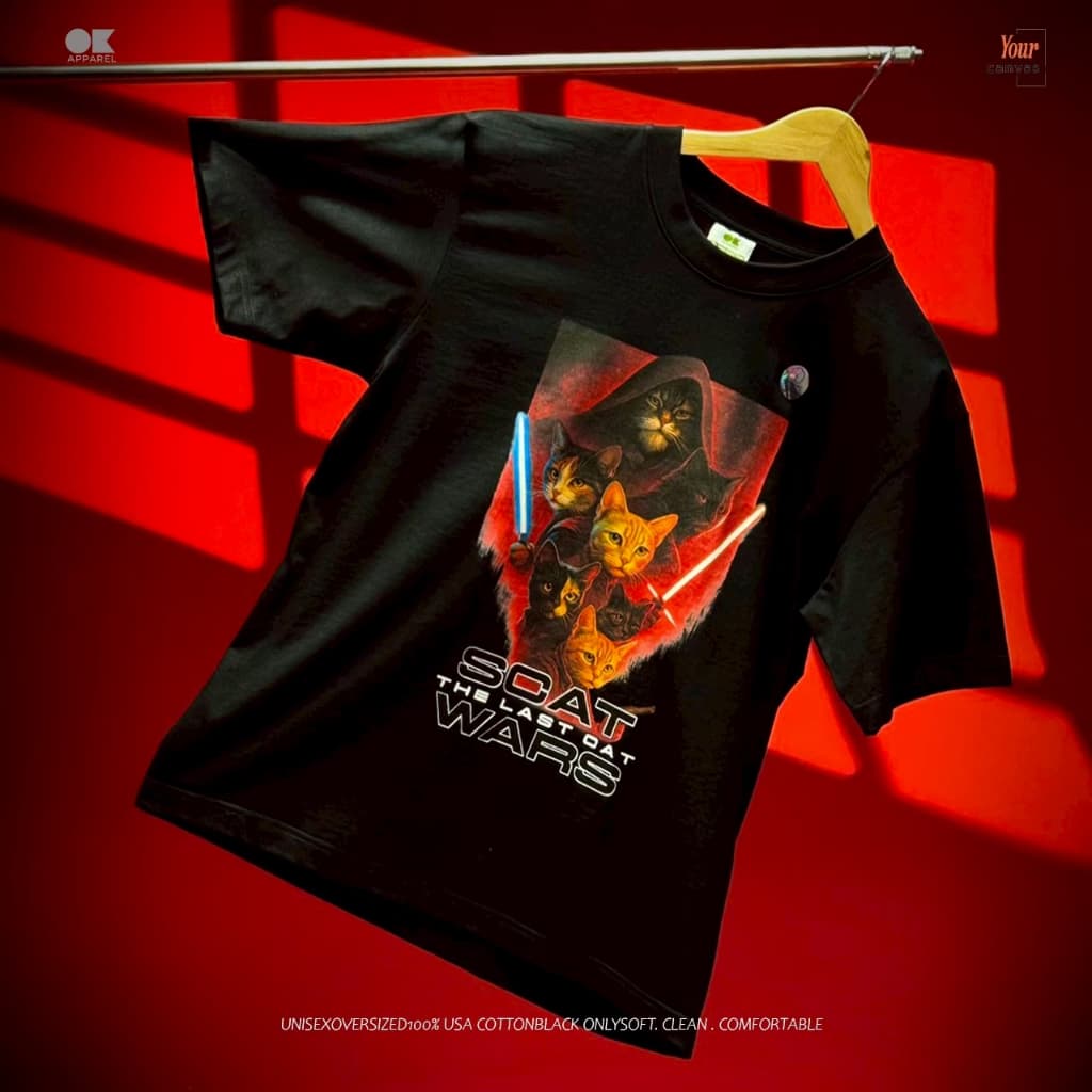 OK Apparel เสื้อยืดคอกลมแขนสั้น ลาย Cat Wars Oversize Cotton USAคุ้มสุด! รูปที่ 3