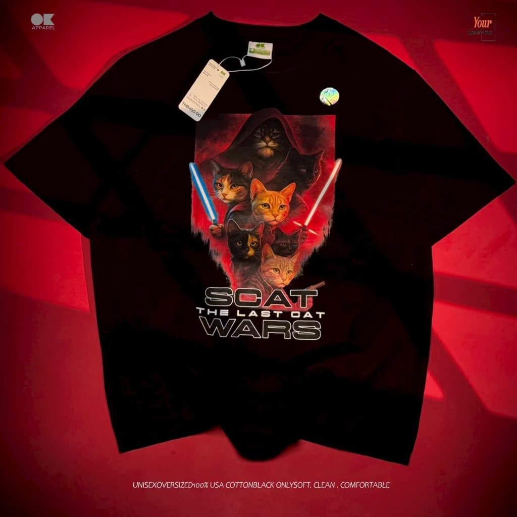 OK Apparel เสื้อยืดคอกลมแขนสั้น ลาย Cat Wars Oversize Cotton USAคุ้มสุด! รูปที่ 7