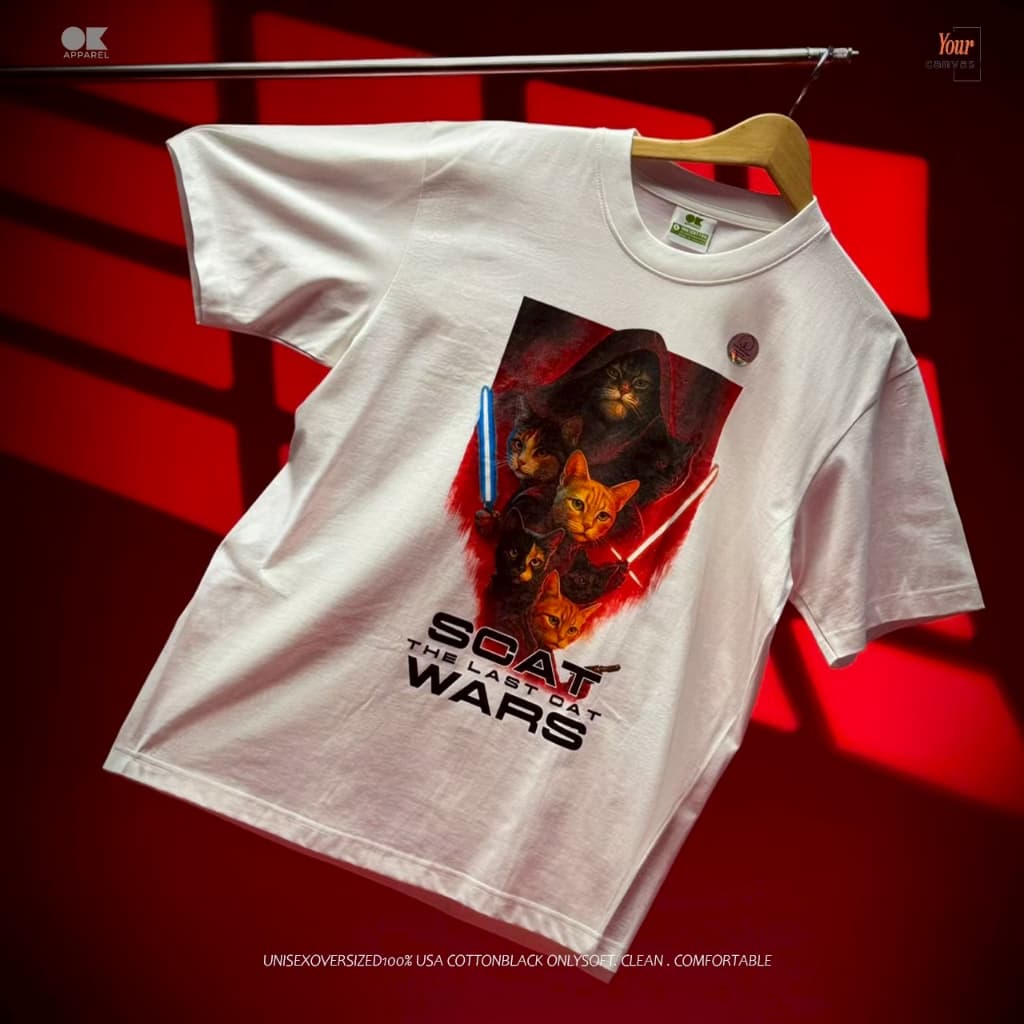 OK Apparel เสื้อยืดคอกลมแขนสั้น ลาย Cat Wars Oversize Cotton USAคุ้มสุด! รูปที่ 5