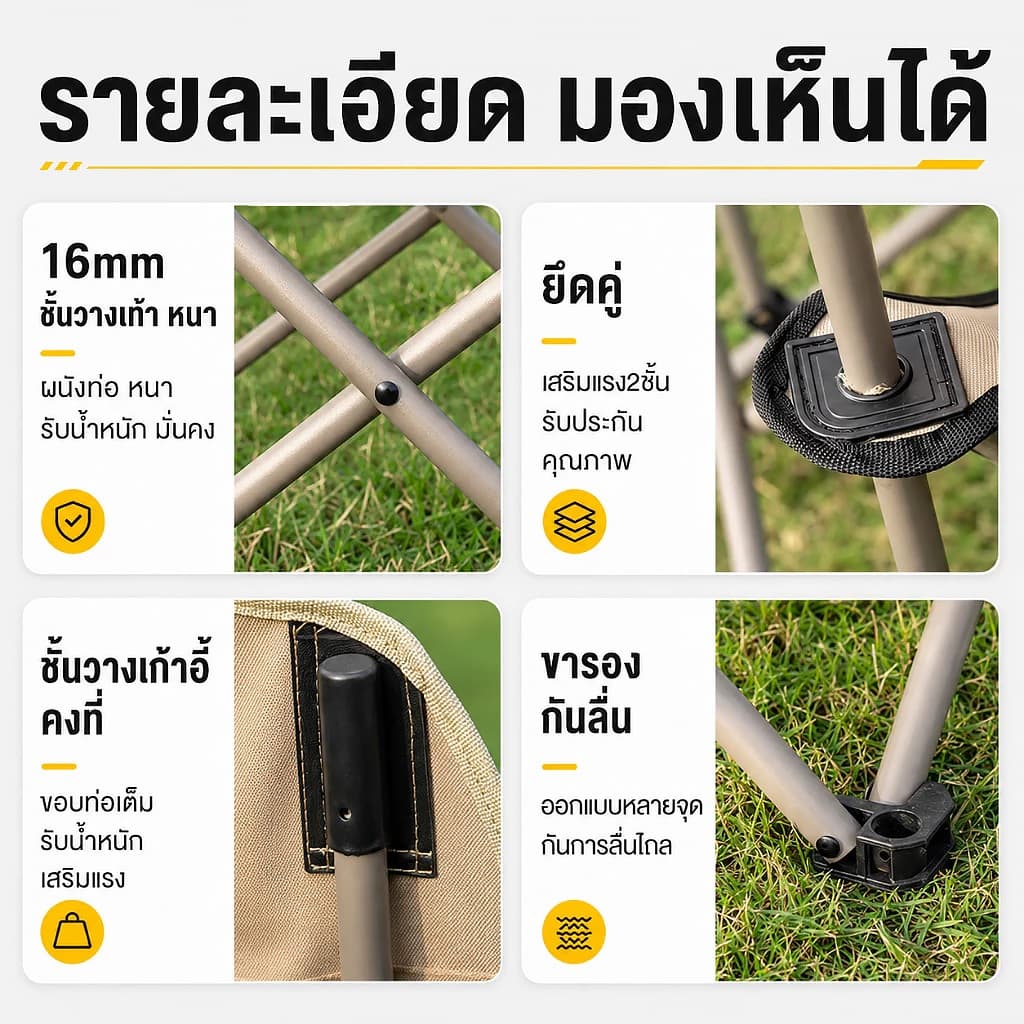 เก้าอี้แคมป์ปิ้ง พนักพิงสูง เก้าอี้สนาม พับได้ แบบพกพา ปิคนิค แถมถุงเก็บ รับน้ำหนัก 300KG รูปที่ 8