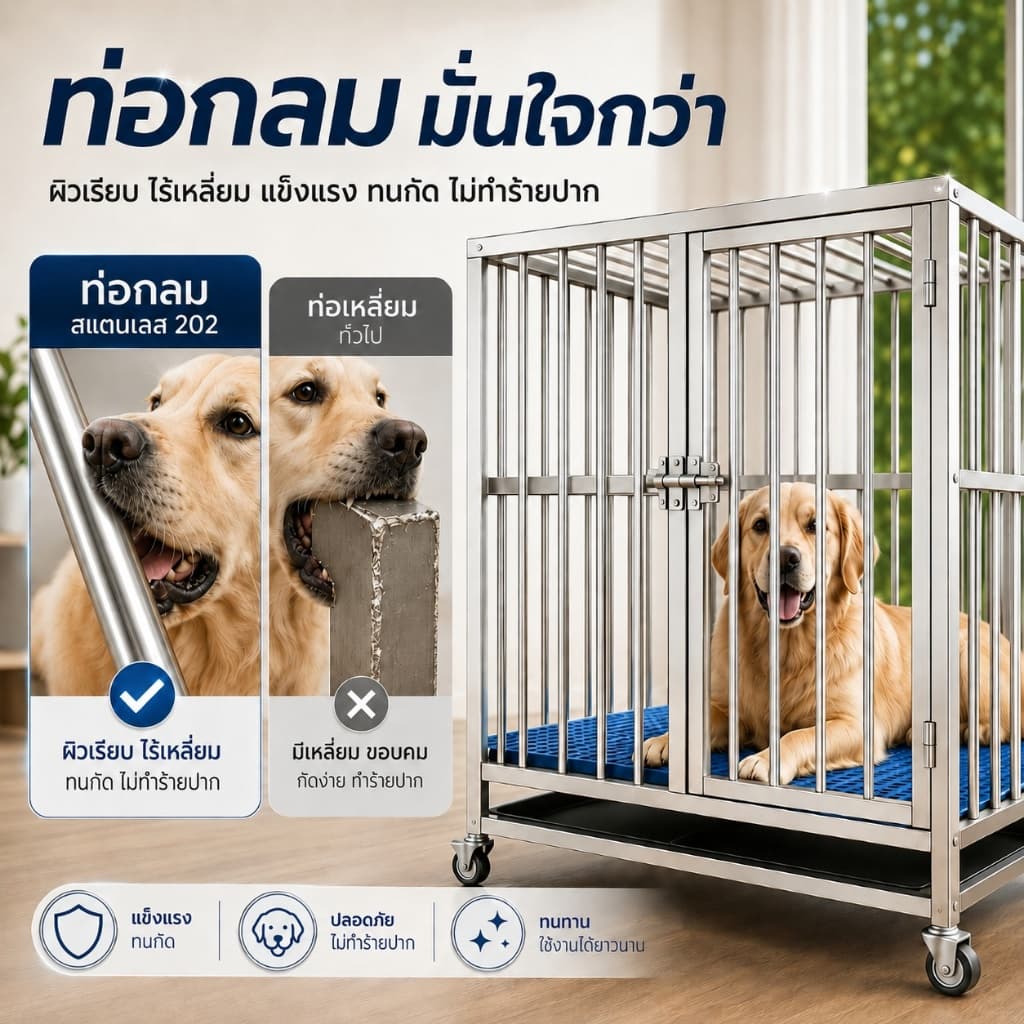 กรงสัตว์เลี้ยง กรงหมา พับได้ กรงสุนัขสแตนเลส 304 กรงสัตว์เลี้ยง แข็งแรง กรงสุนัขใหญ่ ฟรีแผ่น พาเลท รูปที่ 2