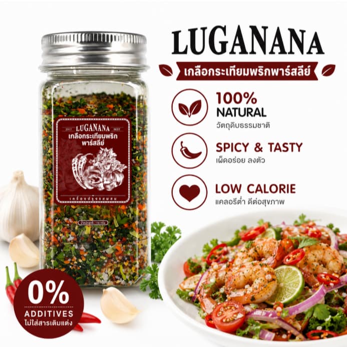 LUGANANA เกลือกระเทียมพาร์สลีย์รสเผ็ด 110g*2 เกลือปรุงรสสไปซี่จัดจ้าน สเต็ก หมูกระทะ บาร์บีคิว รูปที่ 1