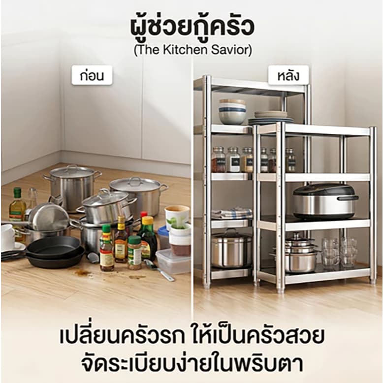 ชั้นวางของสแตนเลส ตู้เก็บของอเนกประสงค์ วัสดุสแตนเลสทนต่อการกัดกร่อนและทนทาน รับน้ำหนัก 200 กิโลกรัมต่อชั้น รูปที่ 4