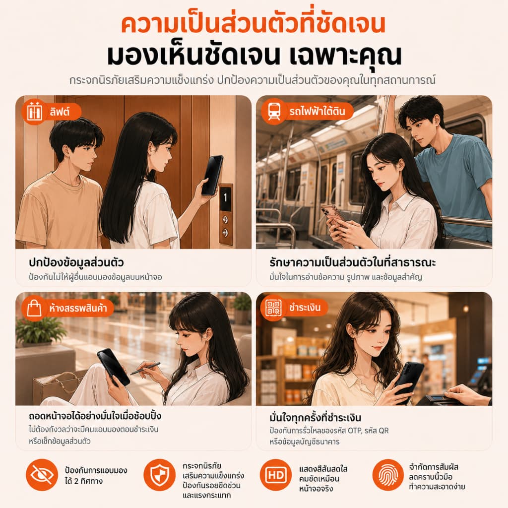 ฟิล์มกระจก เต็มจอ สำหรับ Xiaomi กันมองกันเสือก PVT รุ่น 13T 12T 11T 15T Pro 17T Poco C81 C71 รูปที่ 3